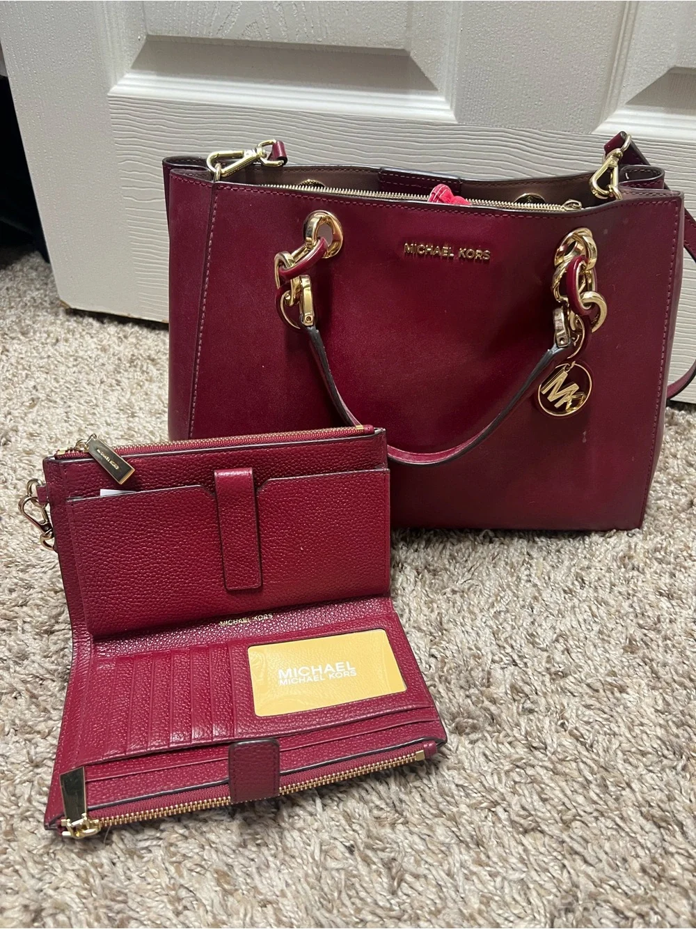 Michael Kors Wine Red Tote with Matching Wallet